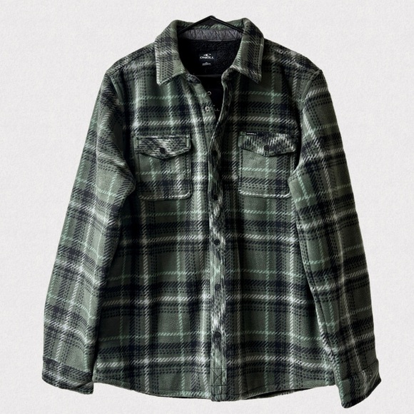 O'Neill Black & Green Plaid Superfleece Jacket Size Medium